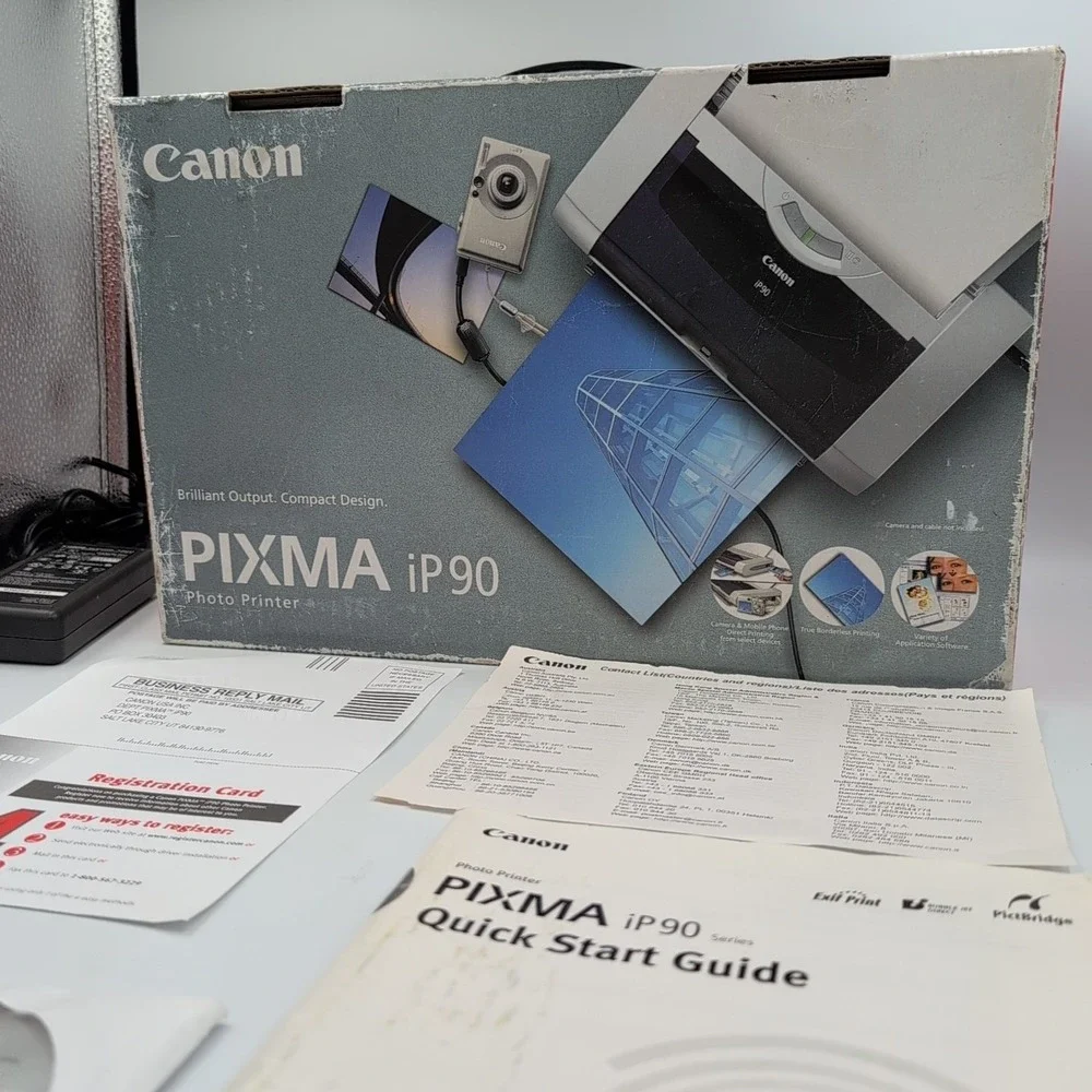 Canon Picma IP90V Photo Inkjet Printer Cord & Manual, CD - Turns On  -Untested -